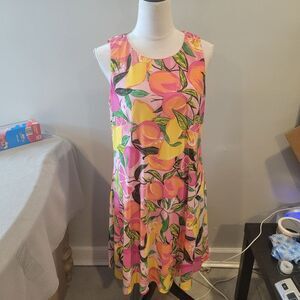 Pappagallo Dress Pink Lemons Fruit Print Size Large